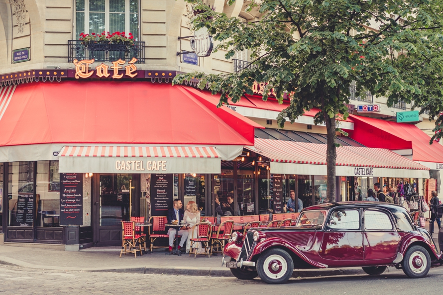 Parisian Cafe wedding vintage car