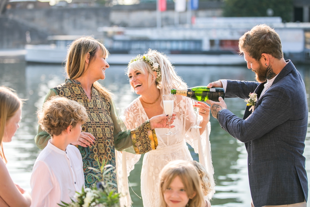 champagne toast paris elopement
